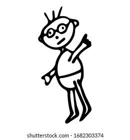 Hombre Blanco Y Negro Con Dibujo De Doodle De Gafas. Ilustración Aislada A Mano En Fondo Blanco. Niño En Lentes Para Colorear Libro, Colorear Página, Diseño, Negocios Y Educación.