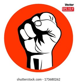 Black and white Man hand sign with clenched a fist  red circle , isolated on background vector