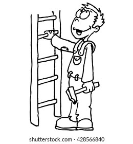 black and white man holding a ladder cartoon