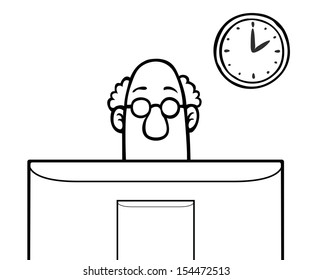 Black and white man looking at a computer screen in the office.