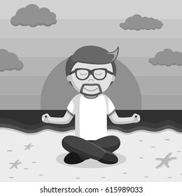 black and white man meditating on the beach black and white style