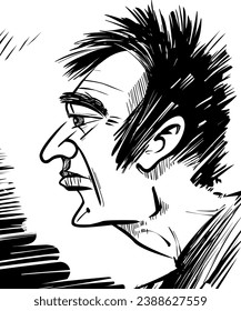 black and white man profile caricature sketch illustration