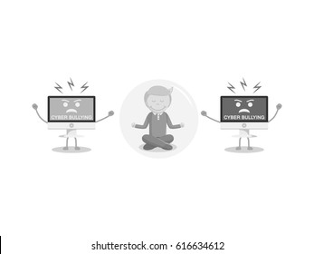 black and white man protecting him self from cyber bullying black and white style