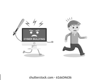 black and white man run away from cyber bullying black and white style