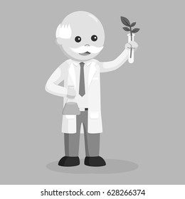 black and white man scientist experiment with plant black and white style