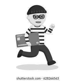black and white man thief stealing credit card black and white style