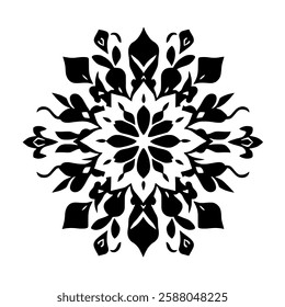 Black and White Mandala: Abstract Floral Pattern, Symmetrical Design, Circular Ornament, Vintage Art, Elegant Geometric Illustration