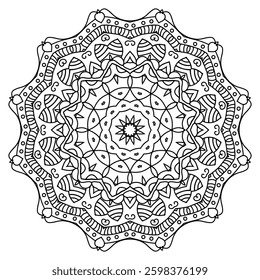 Black and White Mandala Art with Abstract Elements