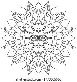 black and white mandala art with the concept of drawing by hand, using a pencil, steamy lines that form art