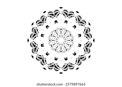 Black and White Mandala Art with Ornate Flower Inspired Design	