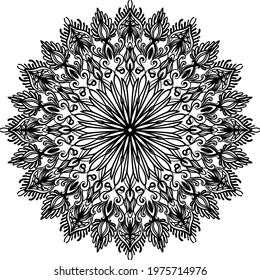 Black and white mandala artwork sketch background with floral ornament pattern