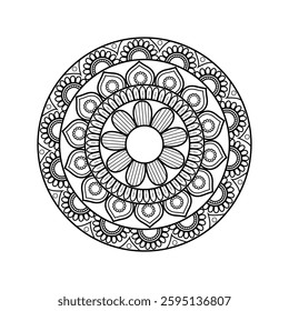 Black and White Mandala Artwork with Symmetrical Geometry and Ornate Details for Spiritual Reflection and Meditation