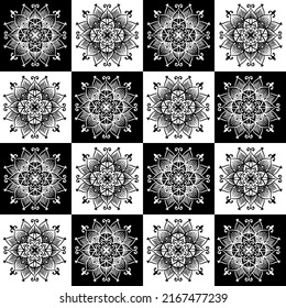Schwarz-Weiß-Mandala-Karton-Vektorgrafik nahtloses Muster