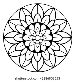 Black and White mandala for coloring book. Ink line art mandala for zen meditation. Adults and kids coloring book decor element. Hand-drawn mandala isolated for tattoo or yoga print