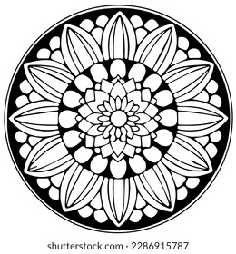 Black and White mandala for coloring book. Handdrawn ink mandala for zen meditation. Adults and kids coloring book decor element. Hand-drawn mandala isolated for tattoo or yoga print