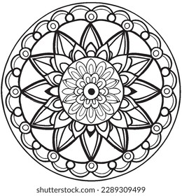 Black and White mandala for coloring book. Whimsical ornament for Adults and kids coloring book. Black ink decorative element. Hand-drawn mandala isolated for oriental tattoo or yoga print