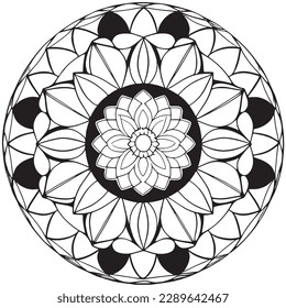 Black and White mandala for coloring book. Abstract line art mandala for zen meditation. Adults and kids coloring book decor element. Hand-drawn mandala isolated for tattoo or yoga print