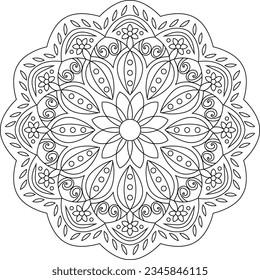 Black and white mandala coloring page for adults