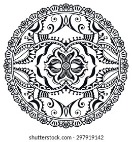Black and white Mandala, decorative round tribal ethnic ornament, vector islamic arabic indian pattern.