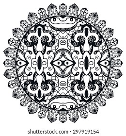 Black and white Mandala, decorative round tribal ethnic ornament, vector islamic arabic indian pattern.