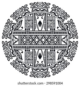 Black and white Mandala, decorative round tribal ethnic ornament, vector islamic arabic indian pattern.