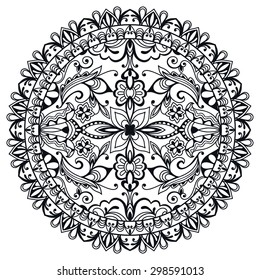 Black and white Mandala, decorative round tribal ethnic ornament, vector islamic arabic indian pattern.