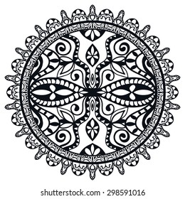 Black and white Mandala, decorative round tribal ethnic ornament, vector islamic arabic indian pattern.