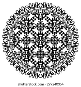 Black and white Mandala, decorative round tribal ethnic ornament, vector islamic arabic indian pattern.