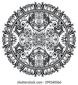 Black and white Mandala, decorative round tribal ethnic ornament, vector islamic arabic indian pattern.