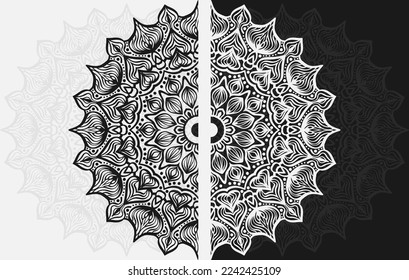 Schwarz-weißer Mandala-Designhintergrund. Für Henna, Mehndi, Poster, Malerei Buchseite.