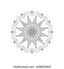 Black and white mandala design circle flower ornament, ornamental round lace design.Cushion with mandala patterns decoration, tiles, textiles, carpet, and pillows. Scarf design Hand-drawn mandala b