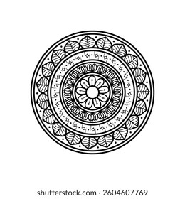Black and White Mandala Design with Circular Geometric Patterns and Floral Motifs for Art and Decoration