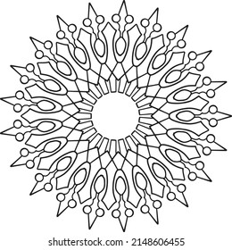 Black and white mandala design for coloring, decoration, ornament, round frame