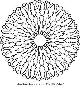 Black and white mandala design for coloring, decoration, ornament, round frame