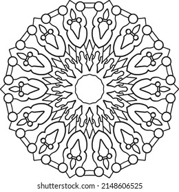 Diseño de mandala en blanco y negro para colorear, decorar, adornar, marco redondo