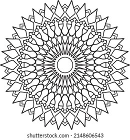 Diseño de mandala en blanco y negro para colorear, decorar, adornar, marco redondo
