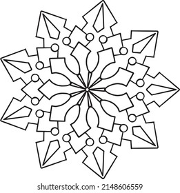 Black and white mandala design for coloring, decoration, ornament, round frame