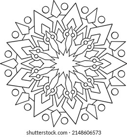 Black and white mandala design for coloring, decoration, ornament, round frame