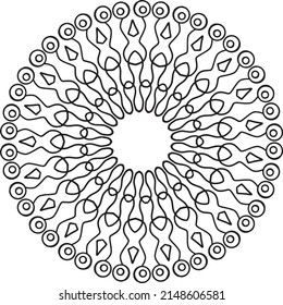 Diseño de mandala en blanco y negro para colorear, decorar, adornar, marco redondo