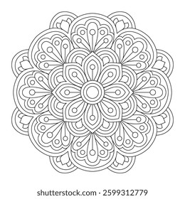 A black and white mandala design coloring book page with line art, vector file, wall art, simple mandala art, Design for a wallpaper Paint shirt and tile Sticker Design, vector file