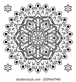 Black and white mandala design. Mandala doodle. Zentangle pattern.