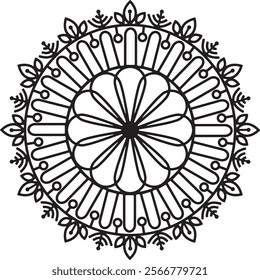 black and white mandala design featuring intricate floral motifs, perfect for a variety of artistic projects.