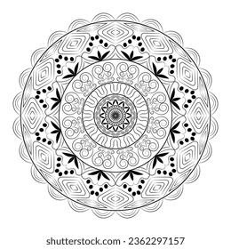 Black and white mandala design on the white background. It round pattern vector for textile print, tattoos, and backgrounds