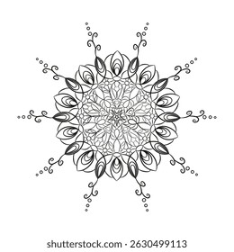 Black and white mandala drawing. For meditative coloring, print, design element, decor.
