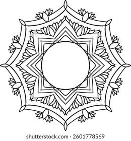 Black and white mandala. Eid special mandala. Vector illustration and abstract background. Simple mandala on white background. Henna design mandala.