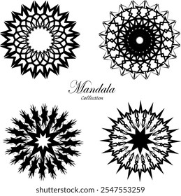 Black and white mandala elements set ideal for creative projects