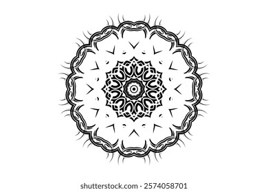 Black and White Mandala with Fine Circular Details on a Minimalist White Background	
