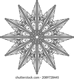 black and white mandala with five-pointed star.