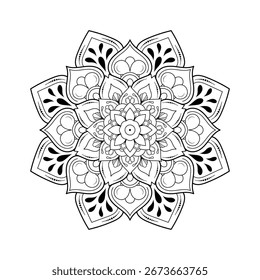 Black and white mandala floral pattern, Vintage decorative elements.