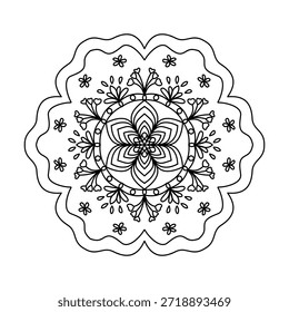 Patrón floral de mandala blanco y negro, Ilustración vectorial de adorno circular dibujado a mano. Perfecto para el libro para colorear para adultos, henna, tatuaje, invitación de boda y arte decorativo.